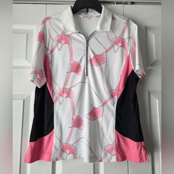 NWOT Monterey Club Polo Golf Pink and Black Floral Top Size XL - Picture 2 of 11